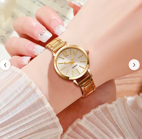 2pcs Women'S Fashion Watch And Shiny LOVE Bracelet Set, Stainless Steel Strap, Zinc Alloy Case