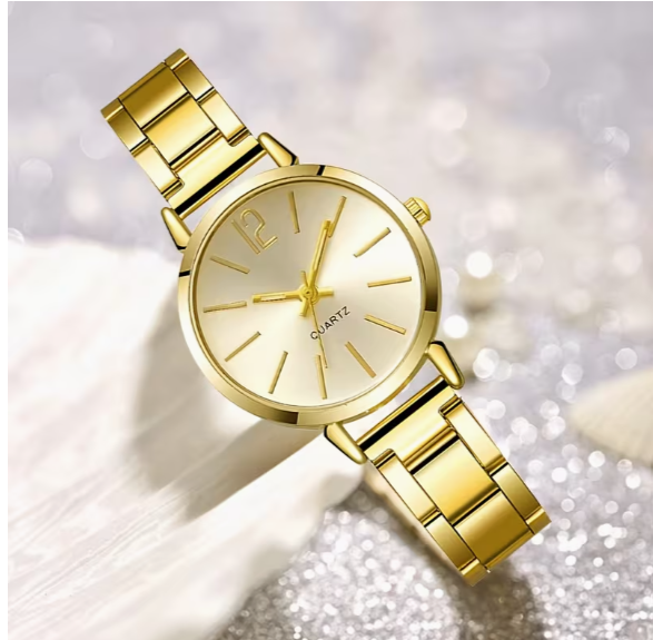 2pcs Women'S Fashion Watch And Shiny LOVE Bracelet Set, Stainless Steel Strap, Zinc Alloy Case