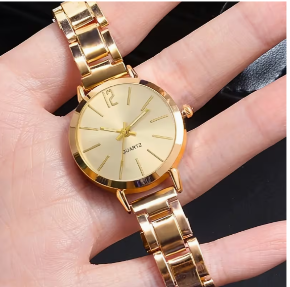 2pcs Women'S Fashion Watch And Shiny LOVE Bracelet Set, Stainless Steel Strap, Zinc Alloy Case